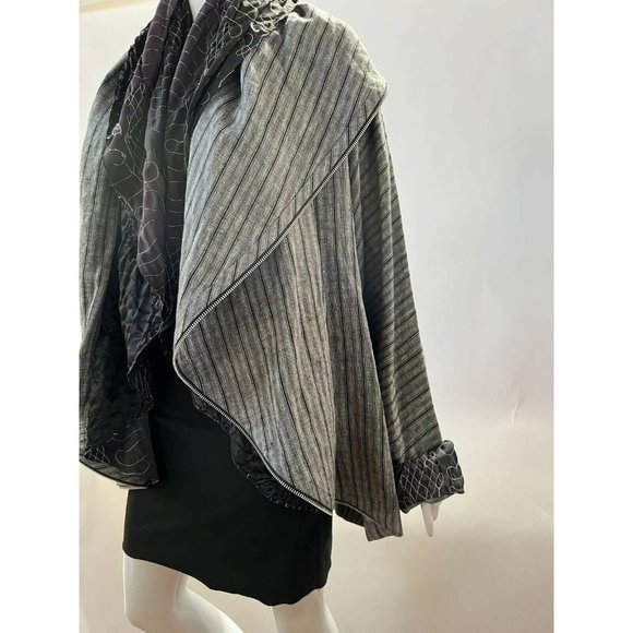 Catherine Bacon Womens Oversized Jacket Coat Black White Stripe Zip One Size - Picture 10 of 12